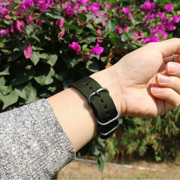 Washable Nylon Canvas Watchband, Band Width:20mm(Army Green with Silver Ring Buckle)
