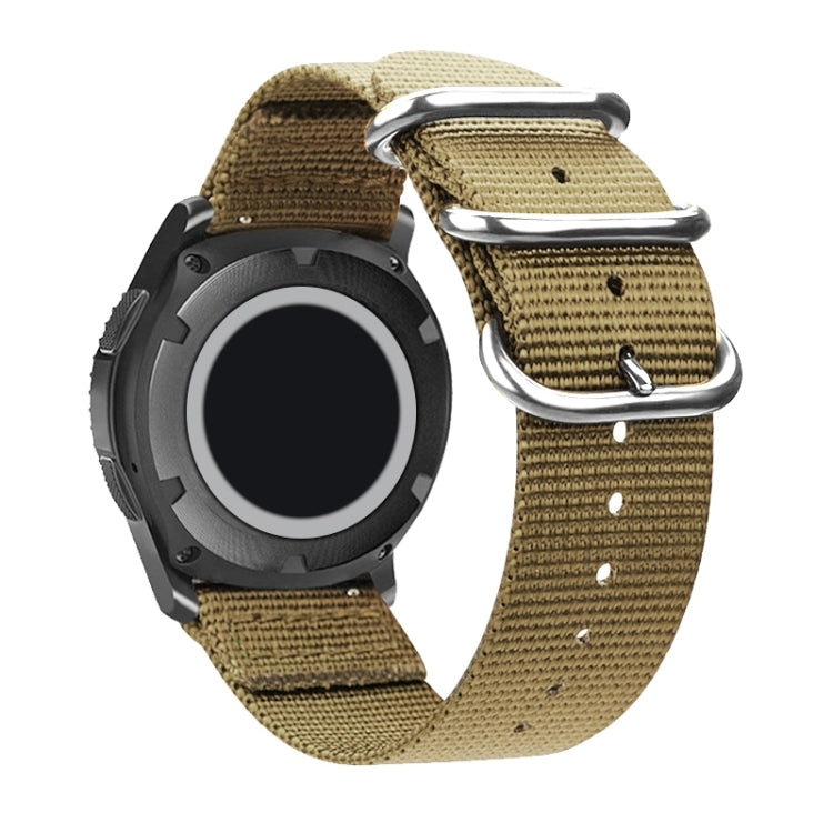 Washable Nylon Canvas Watchband, Band Width:20mm(Khaki with Silver Ring Buckle)