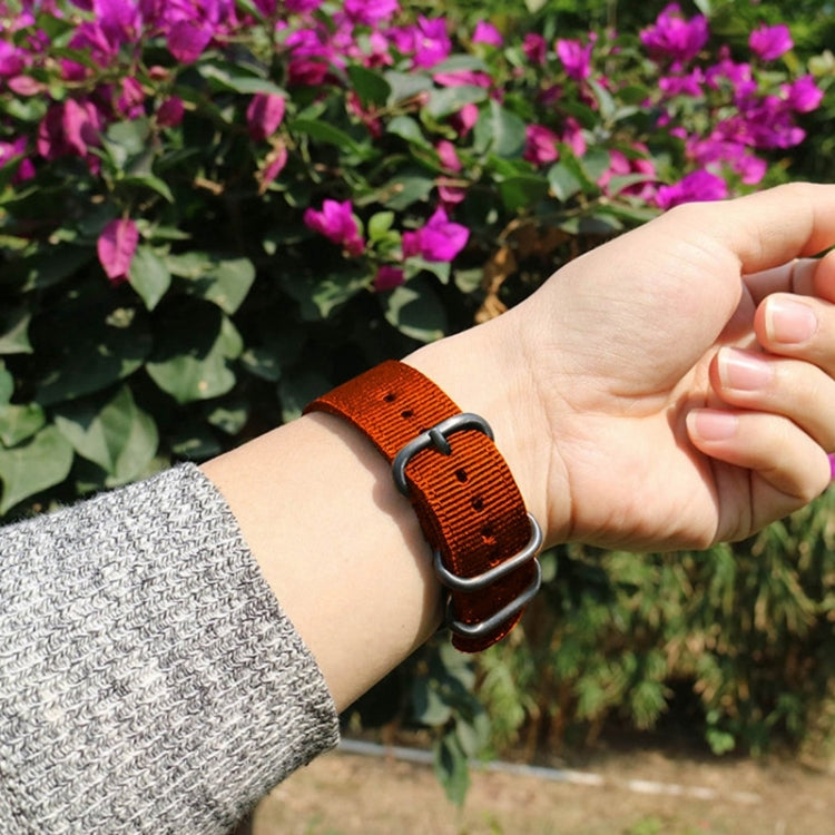 Washable Nylon Canvas Watchband, Band Width:22mm(Orange with Silver Ring Buckle)