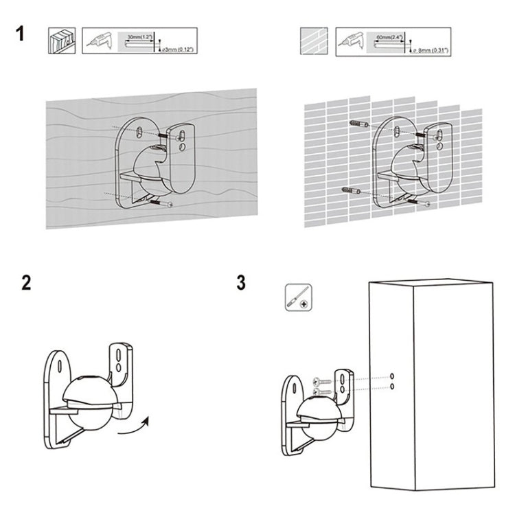 Pair Black Surround Sound Speaker Wall Mount Brackets 45 Degree Rotatable Design TV Wall Mount 8 x 4.5 x 5.8cm