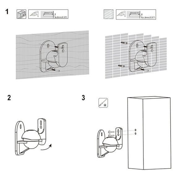 Pair Black Surround Sound Speaker Wall Mount Brackets 45 Degree Rotatable Design TV Wall Mount 8 x 4.5 x 5.8cm