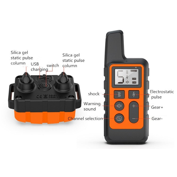500m Dog Training Bark Stopper Remote Control Electric Shock Water-resistant Electronic Collar(Black)