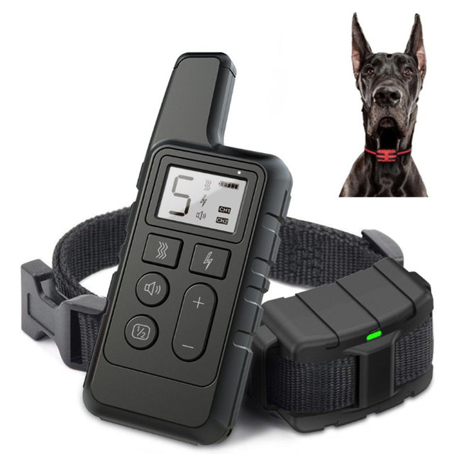 500m Dog Training Bark Stopper Remote Control Electric Shock Water-resistant Electronic Collar(Black)
