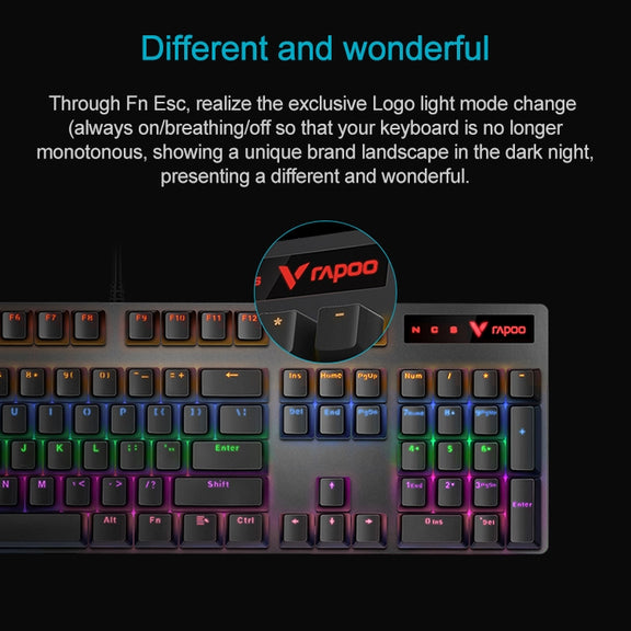 Rapoo V500 PRO Mixed Light 104 Keys Desktop Laptop Computer Game Esports Office Home Typing Wired Mechanical Keyboard(Red Shaft)