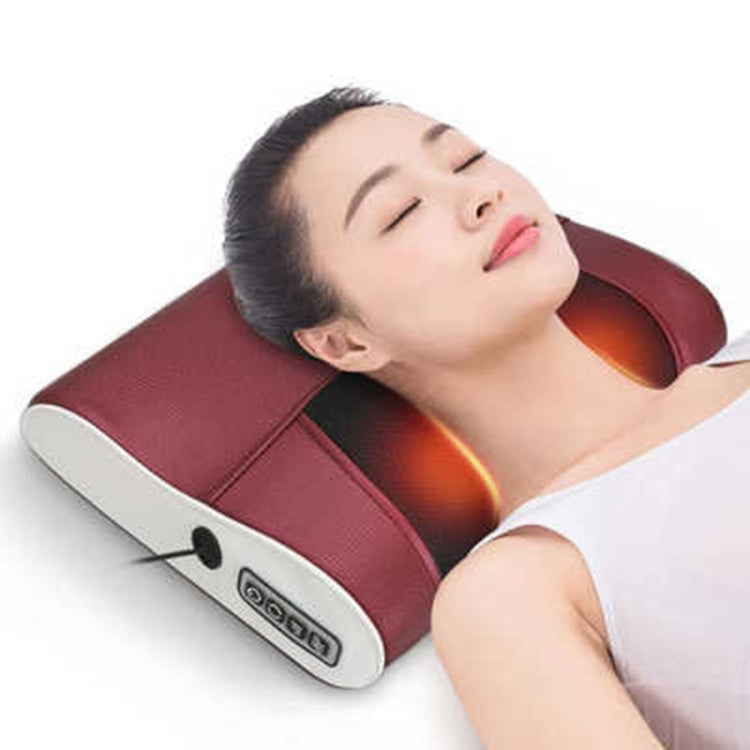 Cervical Spine Massage Pillow Neck Waist Back Multifunctional Electric Massage Cushion, Plug Type:US Plug(Red White)
