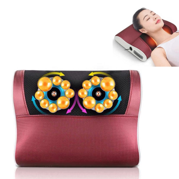 Cervical Spine Massage Pillow Neck Waist Back Multifunctional Electric Massage Cushion, Plug Type:UK Plug(Red White)