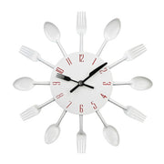 Cutlery Metal Kitchen Wall Clock Spoon Fork Creative Quartz Wall Mounted Clocks Modern Design Decorative Horloge White