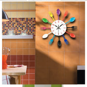 Cutlery Metal Kitchen Wall Clock Spoon Fork Creative Quartz Wall Mounted Clocks Modern Design Decorative Horloge Green