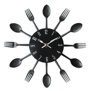 Cutlery Metal Kitchen Wall Clock Spoon Fork Creative Quartz Wall Mounted Clocks Modern Design Decorative Horloge Black