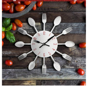 Cutlery Metal Kitchen Wall Clock Spoon Fork Creative Quartz Wall Mounted Clocks Modern Design Decorative Horloge Black