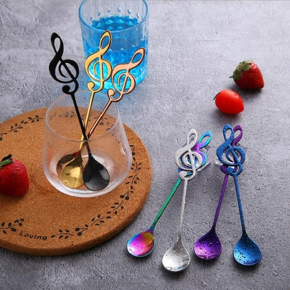 Creative Musical Note Spoon Coffee Stirring Scoop Stainless Steel Titanium Music Bar Spoon Gift Spoon(Silver)