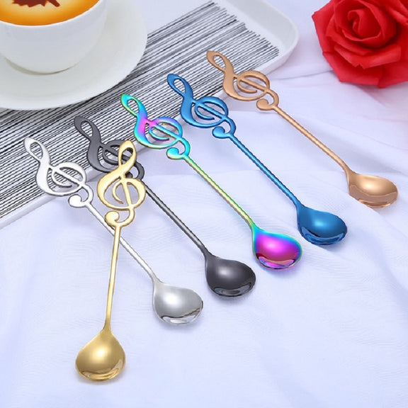 Creative Musical Note Spoon Coffee Stirring Scoop Stainless Steel Titanium Music Bar Spoon Gift Spoon(Black)