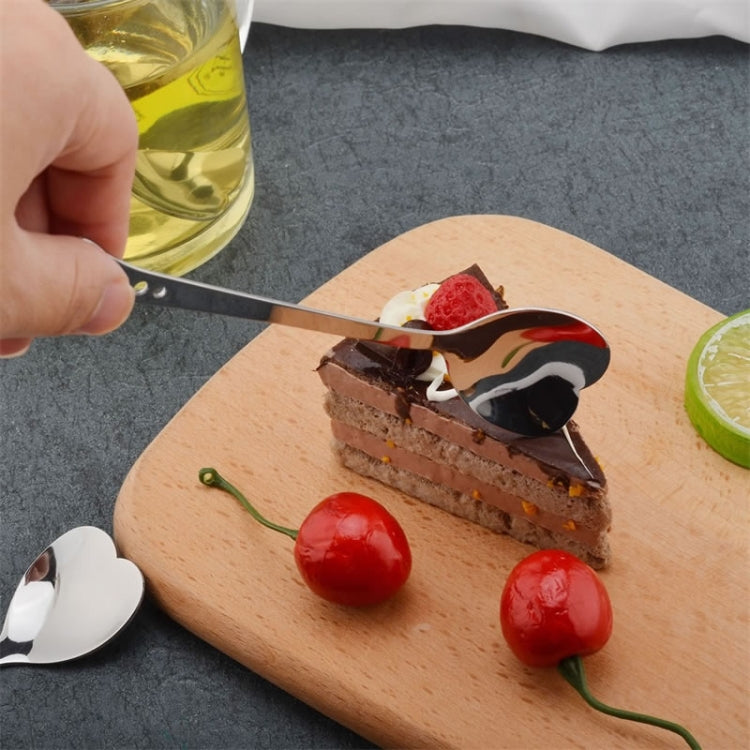 2 PCS Stainless Steel Spoon Portable Metal Coffee Teaspoon Creative Love Heart Shaped Wedding Party Gift Dinnerware, Color:Gold Single Hole Love