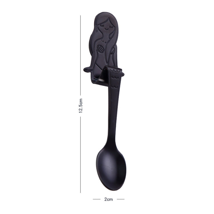 Creative Coffee Spoon Mermaid Shape Handle Spoons Flatware Drinking Tools, Color:Black