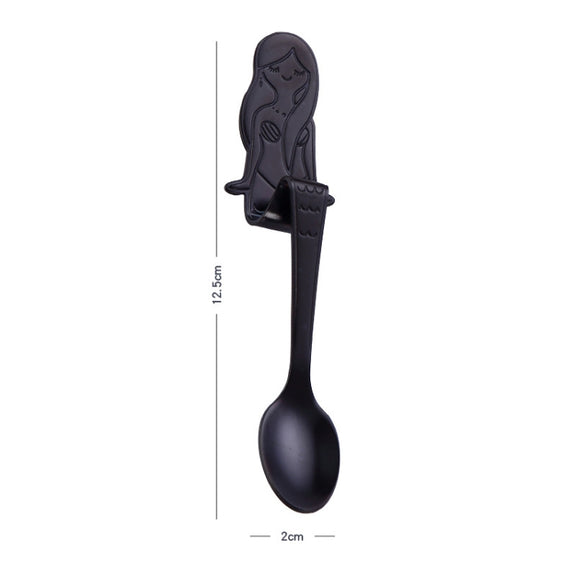 Creative Coffee Spoon Mermaid Shape Handle Spoons Flatware Drinking Tools, Color:Black
