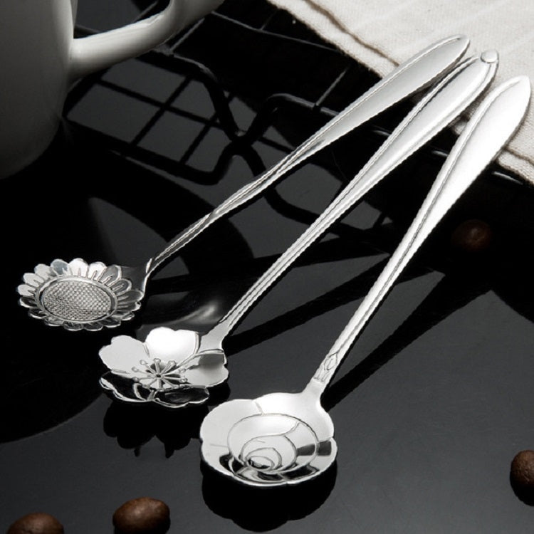 3 PCS Stainless Steel Household Creative Flower Spoon Coffee Stirring Spoon, Style:Sunflower Spoon
