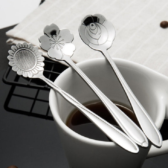 3 PCS Stainless Steel Household Creative Flower Spoon Coffee Stirring Spoon, Style:Sunflower Spoon
