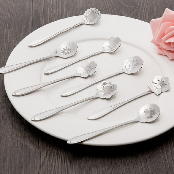 3 PCS Stainless Steel Household Creative Flower Spoon Coffee Stirring Spoon, Style:Pansy Flower Spoon