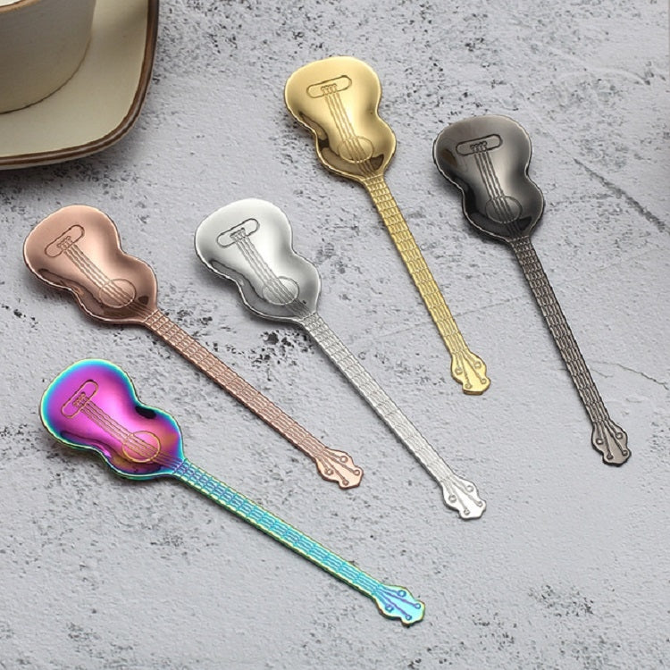 Stainless Steel Coffee Mixing Spoon Creative Musical Instrument Shape Spoon, Style:Guitar, Color:Silver