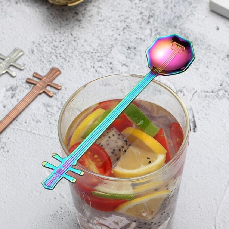 Stainless Steel Coffee Mixing Spoon Creative Musical Instrument Shape Spoon, Style:Lute, Color:Silver