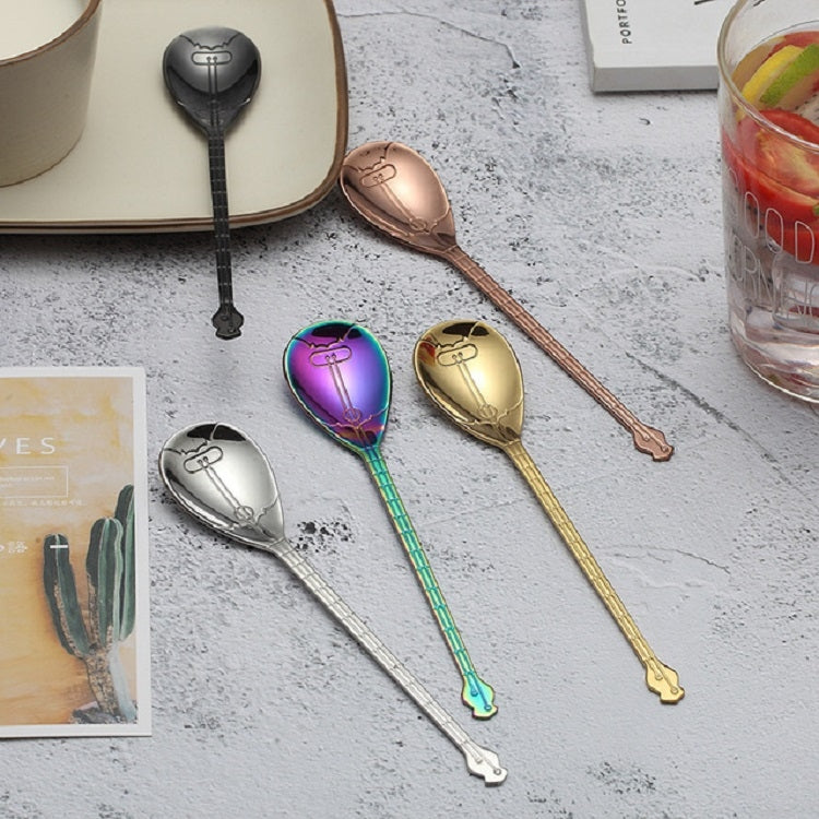 Stainless Steel Coffee Mixing Spoon Creative Musical Instrument Shape Spoon, Style:Guitar, Color:Titanium Black