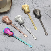 Stainless Steel Coffee Mixing Spoon Creative Musical Instrument Shape Spoon, Style:Lute, Color:Titanium Black