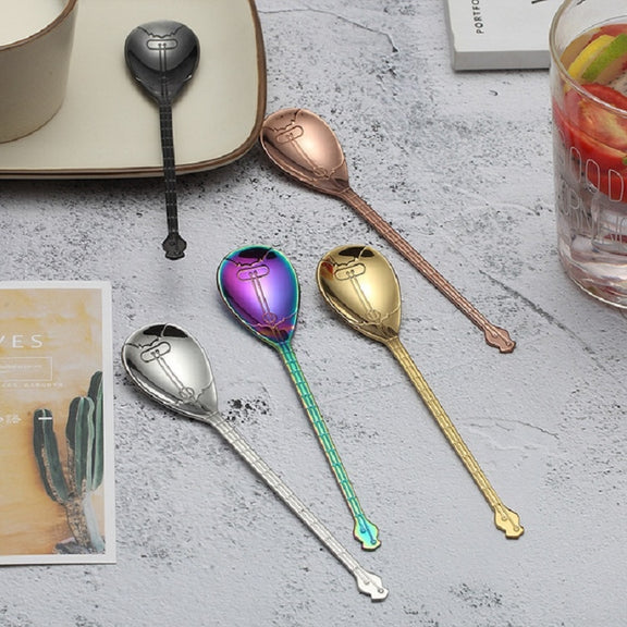 Stainless Steel Coffee Mixing Spoon Creative Musical Instrument Shape Spoon, Style:Lute, Color:Titanium Black