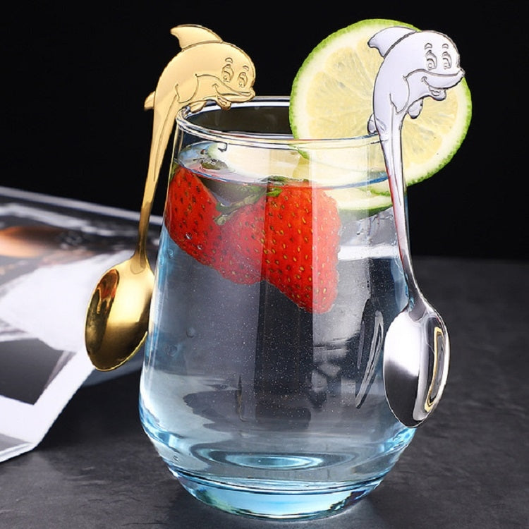 2 PCS Stainless Steel Dolphin Shape Cartoon Coffee Stirring Spoon Ice Cream Spoon Child Feeding Spoon(Steel)