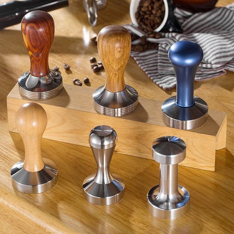 Stainless Steel Solid Wood Handle Integrated Coffee Powder, Specification:58mm, Color:Oak Handle