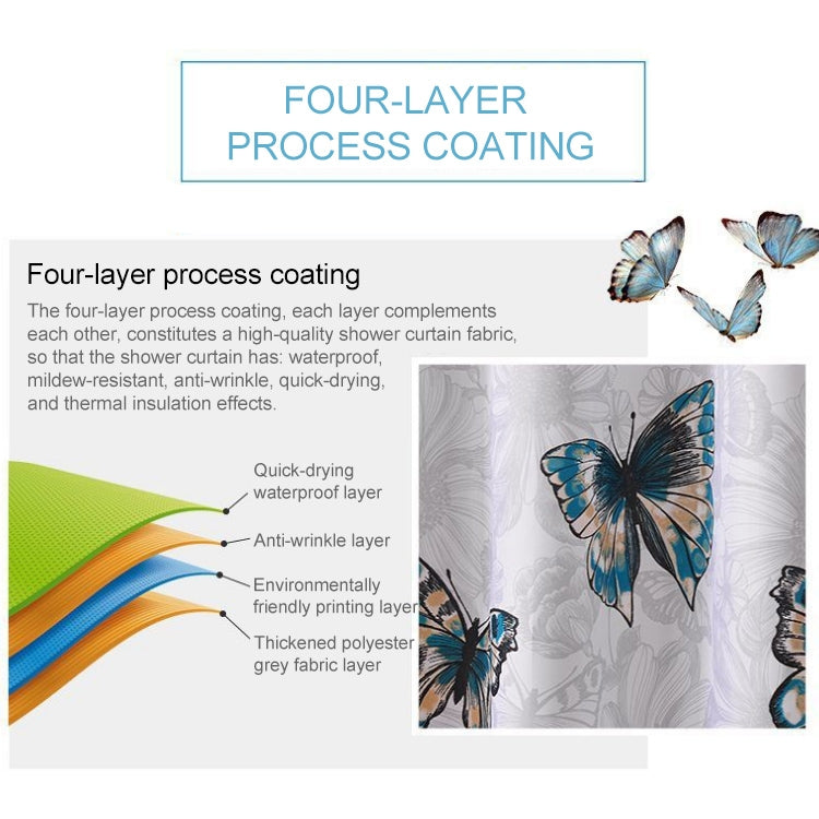Butterfly Water-resistant Polyester Shower Washable Bathroom Curtains, Size:120x180cm