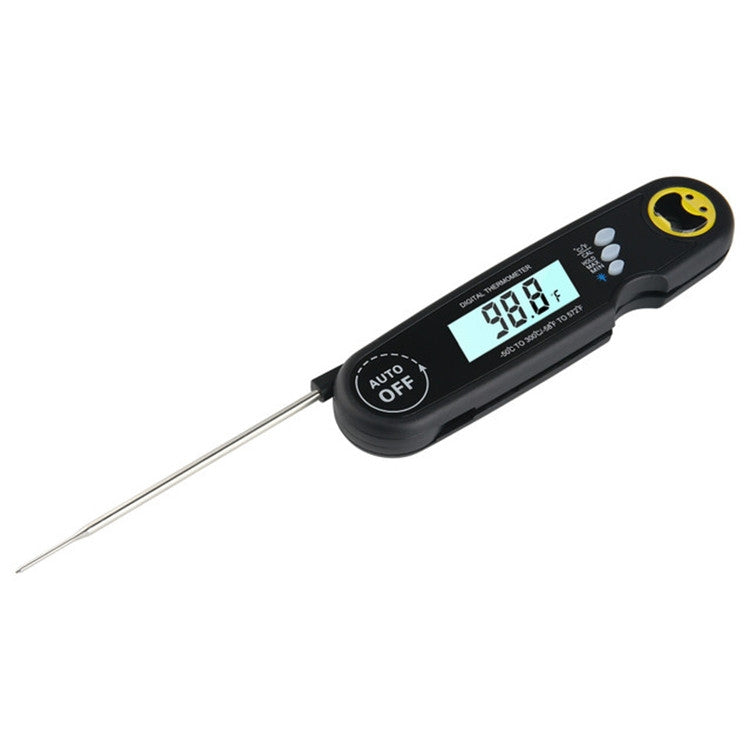 Foldable Probe Water-resistant Food Thermometer Kitchen Barbecue Fast Temperature Measurement Digital Display Electronic Thermometer(Black)