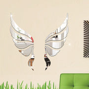 Crystal Three Dimensional Decorative Wall Stickers Angel Wings Bedroom Decorative Mirror(Silver)
