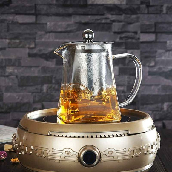 Stainless Steel Clear Heat Resistant Glass Filter Tea Pot, Capacity: 950ml
