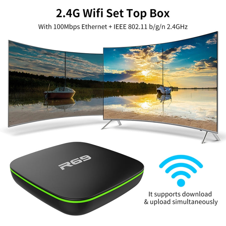 R69 1080P HD Smart TV BOX Android 4.4 Media Player with Remote Control, Quad Core Allwinner H3, RAM: 1GB, ROM: 8GB, 2.4G WiFi, LAN, AU Plug