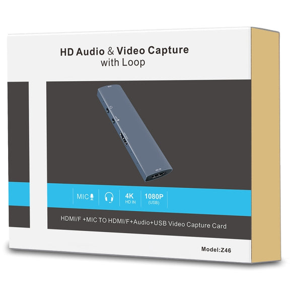 Z46 HDMI + Mic + Audio + USB Video Capture Card with Loop