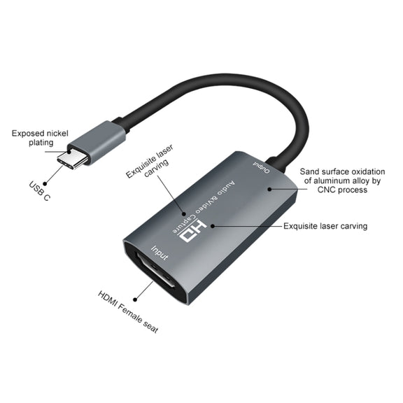 Z29A HDMI Female to USB-C / Type-C Male Video Audio Capture Box(Grey)