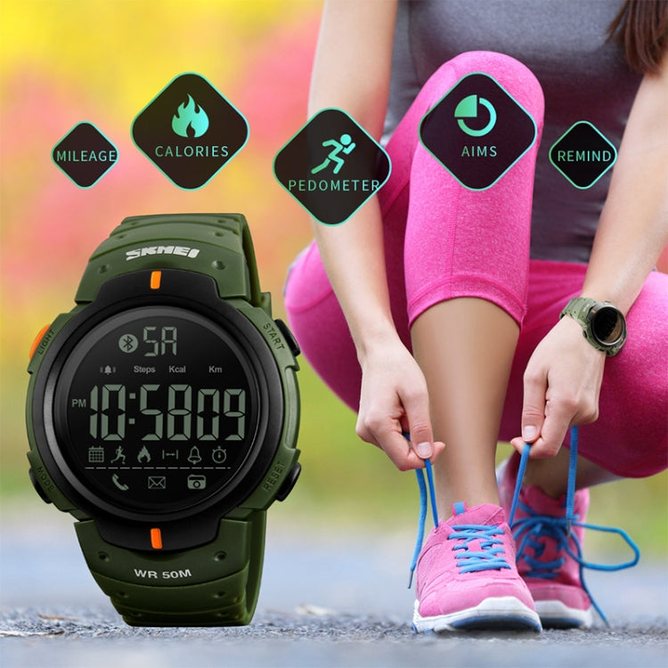 SKMEI 1301 Multifunction 50m Water-resistant Sports Bluetooth Smart Watch, Compatible with Android & iOS System(Army Green)