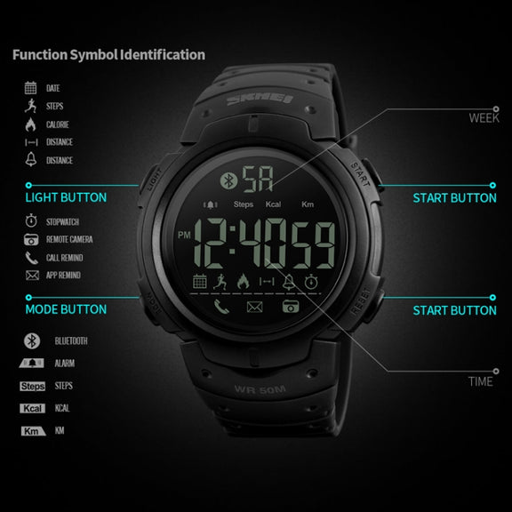 SKMEI 1301 Multifunction 50m Water-resistant Sports Bluetooth Smart Watch, Compatible with Android & iOS System(Army Green)