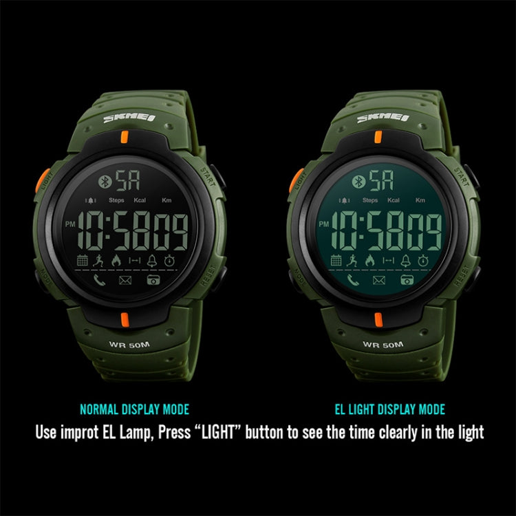 SKMEI 1301 Multifunction 50m Water-resistant Sports Bluetooth Smart Watch, Compatible with Android & iOS System(Army Green)