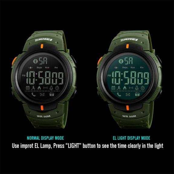 SKMEI 1301 Multifunction 50m Water-resistant Sports Bluetooth Smart Watch, Compatible with Android & iOS System(Army Green)