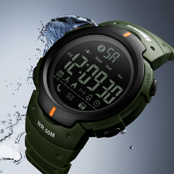 SKMEI 1301 Multifunction 50m Water-resistant Sports Bluetooth Smart Watch, Compatible with Android & iOS System(Army Green)