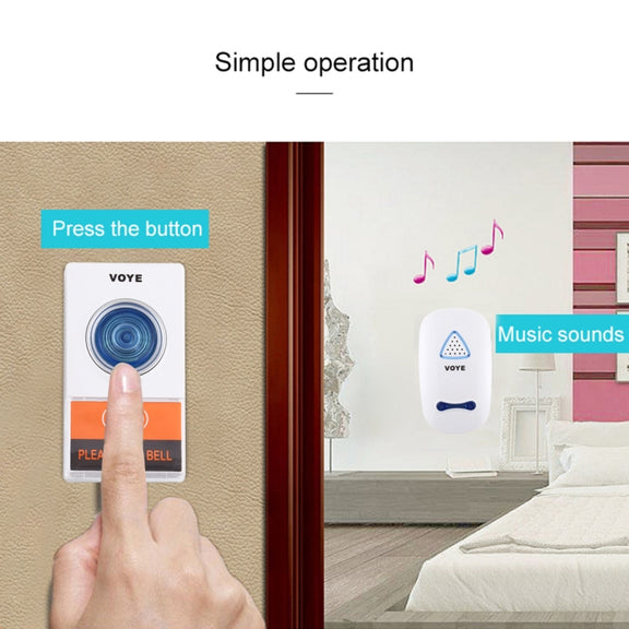 VOYE V025A Home Music Remote Control Wireless Doorbell with 38 Polyphony Sounds, US Plug (White)