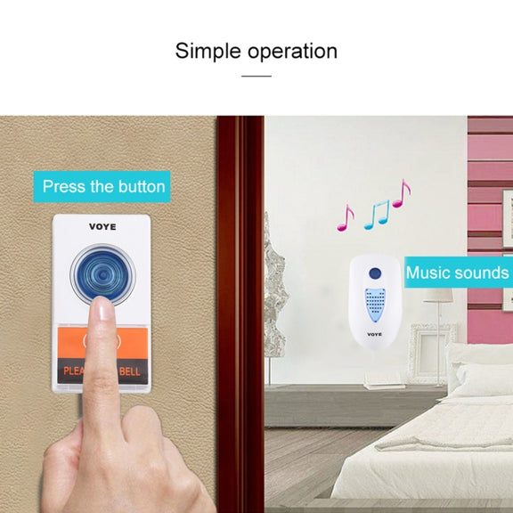 VOYE V003A Home Music Remote Control Wireless Doorbell with 38 Polyphony Sounds, US Plug (White)