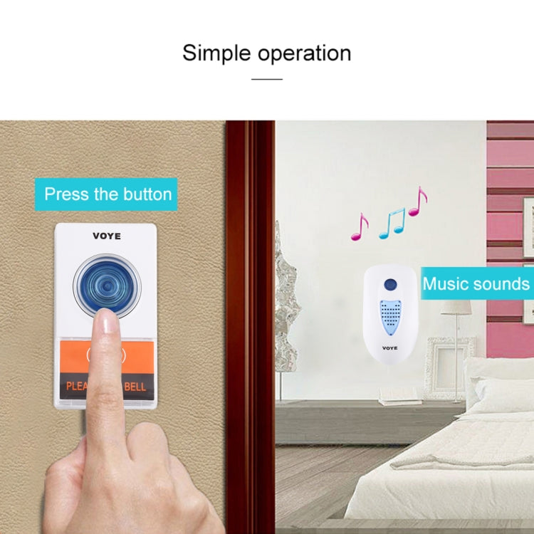 VOYE V003A Home Music Remote Control Wireless Doorbell with 38 Polyphony Sounds, US Plug (White)