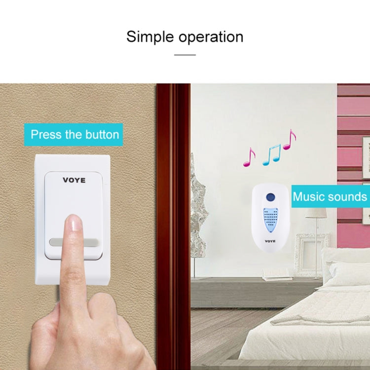 VOYE V003B Home Music Remote Control Wireless Doorbell with 38 Polyphony Sounds, US Plug (White)