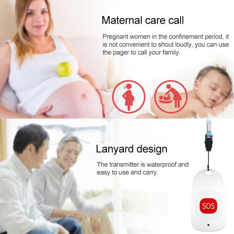 CACAZI C86 Wireless SOS Pager Doorbell Old man Child Emergency Alarm Remote Call Bell, EU Plug(White)