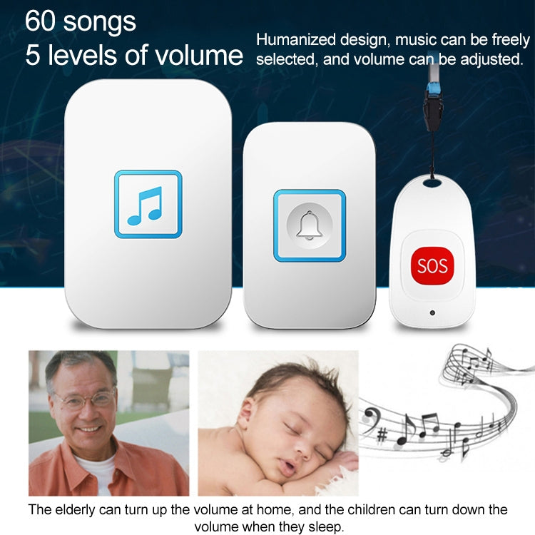 CACAZI C86 Wireless SOS Pager Doorbell Old man Child Emergency Alarm Remote Call Bell, EU Plug(White)