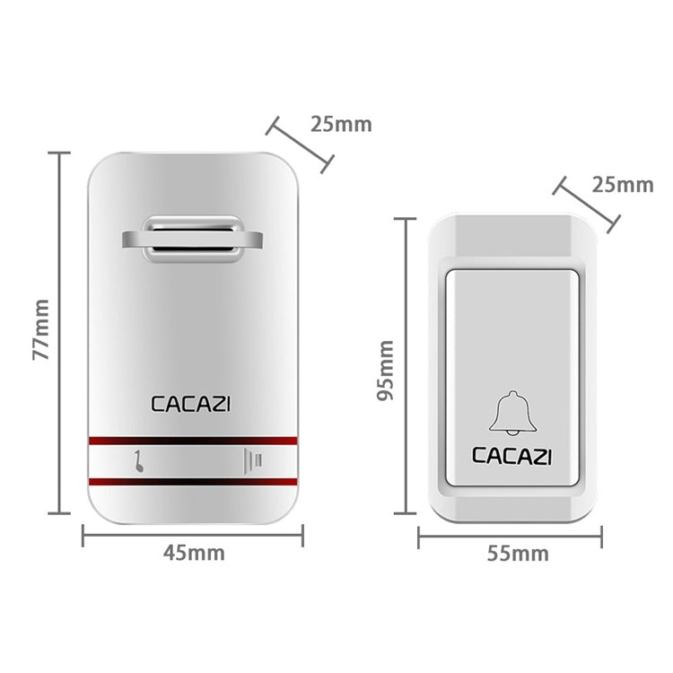 CACAZI V027G One Button Three Receivers Self-Powered Wireless Home Kinetic Electronic Doorbell, EU Plug