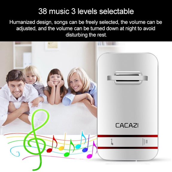 CACAZI V027G One Button Three Receivers Self-Powered Wireless Home Kinetic Electronic Doorbell, EU Plug