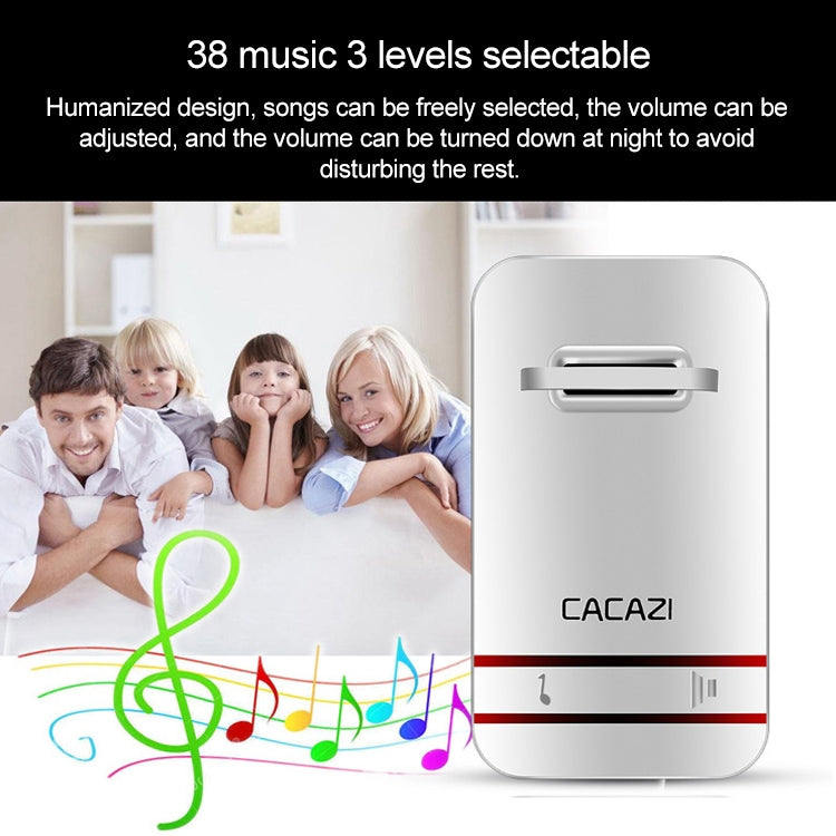 CACAZI V027G One Button Three Receivers Self-Powered Wireless Home Kinetic Electronic Doorbell, EU Plug